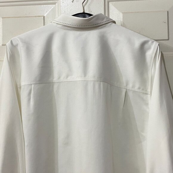 Chicos No Iron Sz 3 (XL) Women's White Blouse Shirt Long Sleeve Black Stitching - Picture 5 of 9